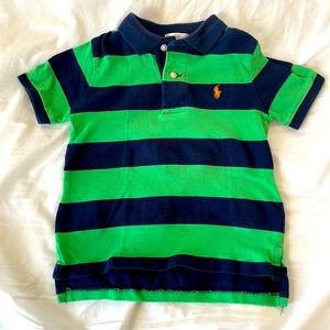 Green and navy blue striped traditional Ralph Lauren polo shirt- 24 months